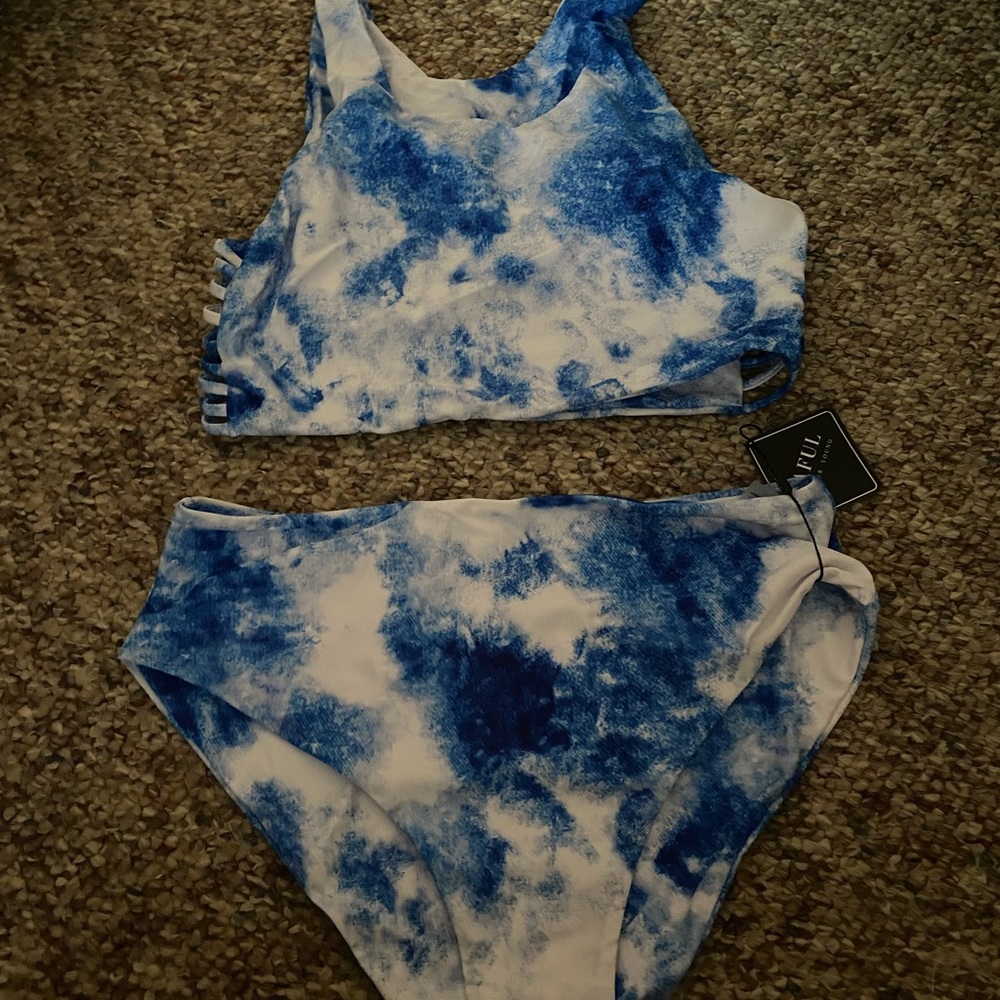 NWT XL Zaful blue and white bikini